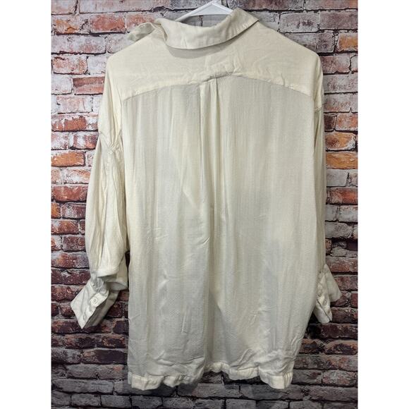 free people tie waist cream 3/4 sleeve semi sheer top womens size xs - Picture 9 of 9